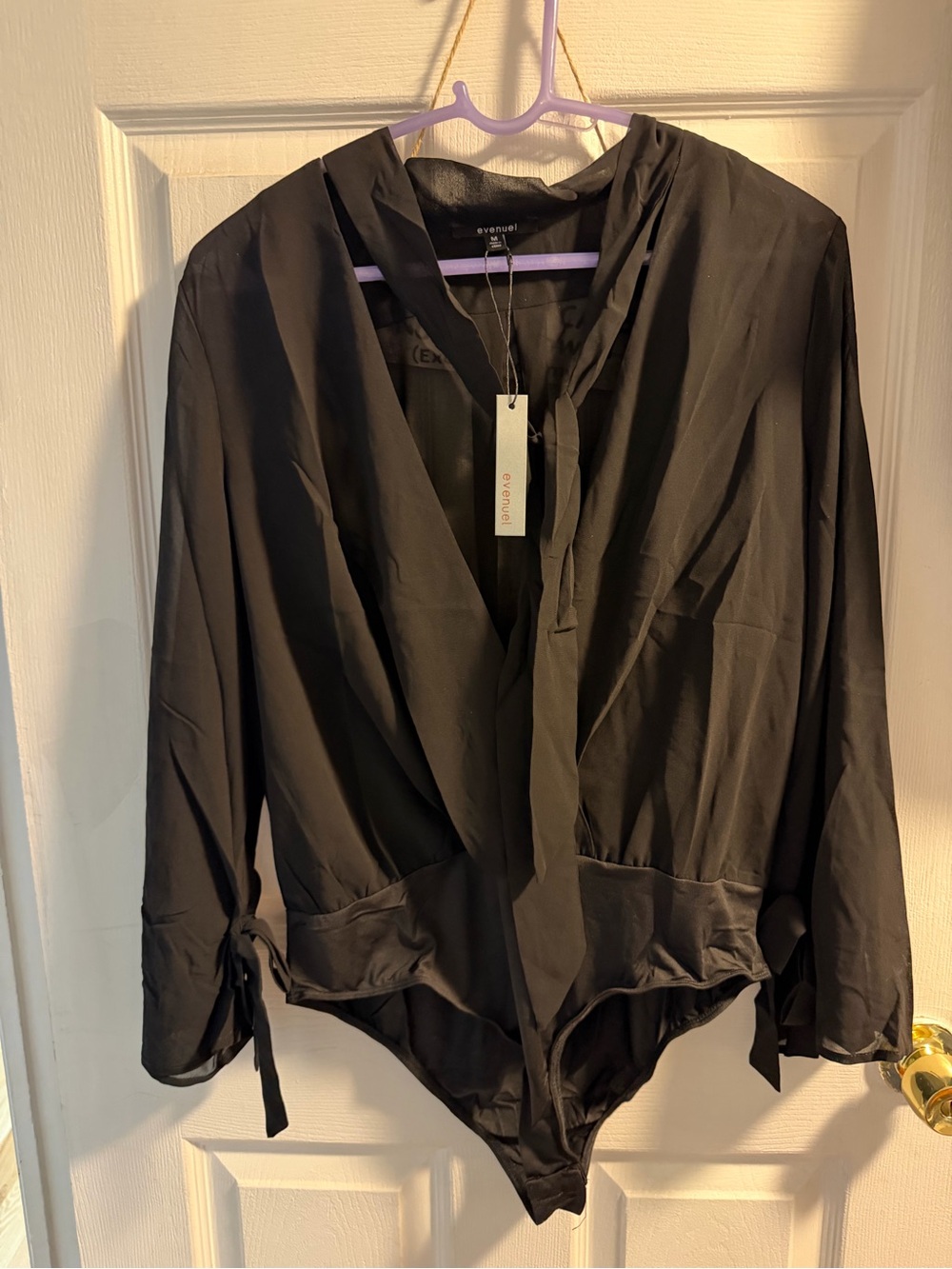 Avenue Black Long-Sleeve Wrap Bodysuit